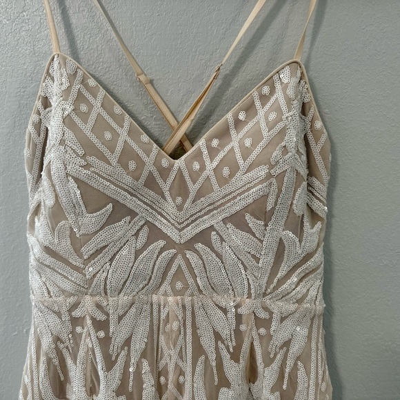 Catch a Spark White and Beige Sequin Romper - Picture 4 of 6